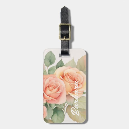 Peach Fuzz Rose Background Monogram Name Heart Gepäckanhänger (Vorderseite vertikal)