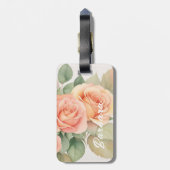 Peach Fuzz Rose Background Monogram Name Heart Gepäckanhänger (Rückseite vertikal)