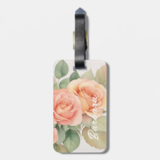 Peach Fuzz Rose Background Monogram Name Heart Gepäckanhänger (Rückseite vertikal)