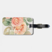 Peach Fuzz Rose Background Monogram Name Heart Gepäckanhänger (Rückseite horizontal)