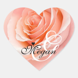 Peach Fuzz Rose Background Monogram Name Heart Herz-Aufkleber