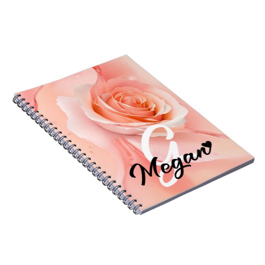 Peach Fuzz Rose Background Monogram Name Heart Notizblock (Rechte Seite)