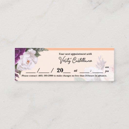 Peach Fuzz Rose Blumensalon Lesezeichen Ernennung Mini Visitenkarte (Rückseite)