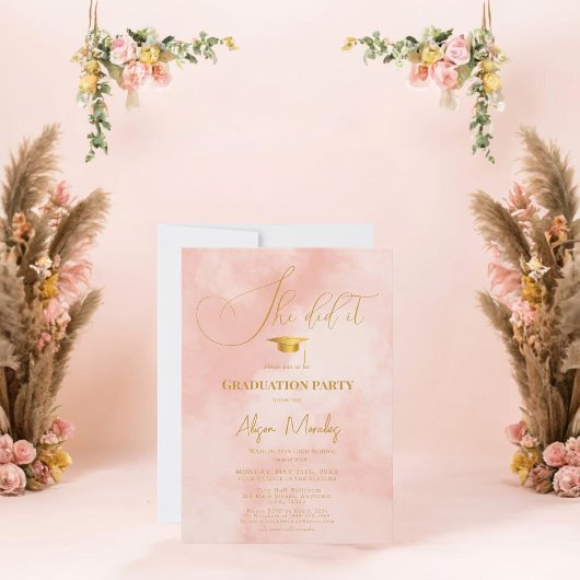 Peach Fuzz Simple Classic Abschluss Sie tat es Einladung