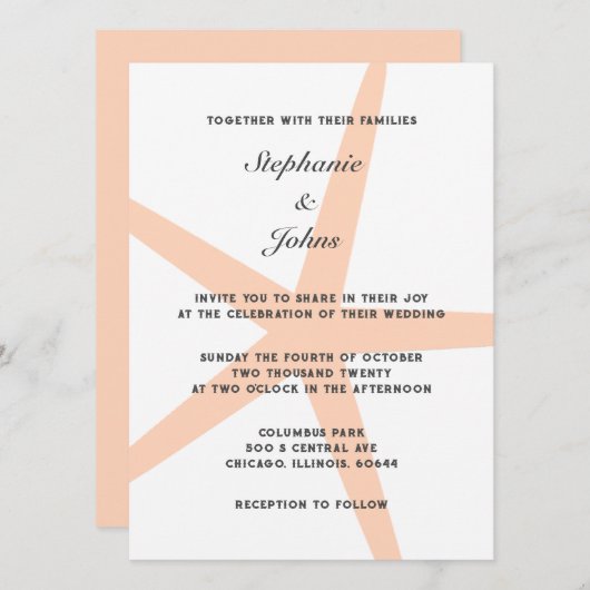 Peach Fuzz Starfish Tropical Beach Elegante Hochze Einladung (Vorne/Hinten)