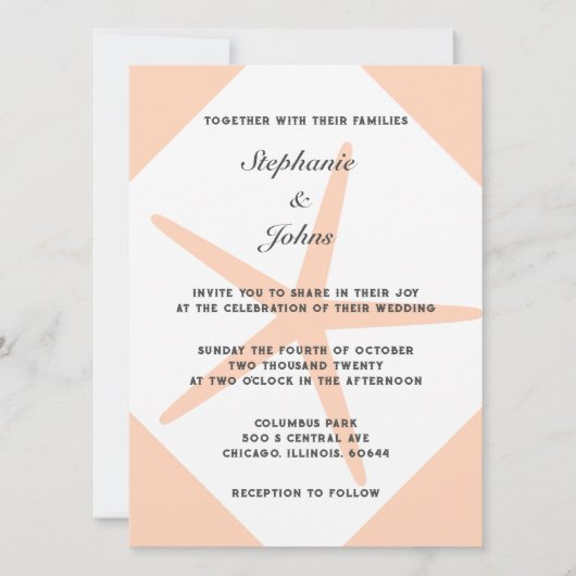 Peach Fuzz Starfish Tropical Elegant Beach Hochzei Einladung (Vorderseite)