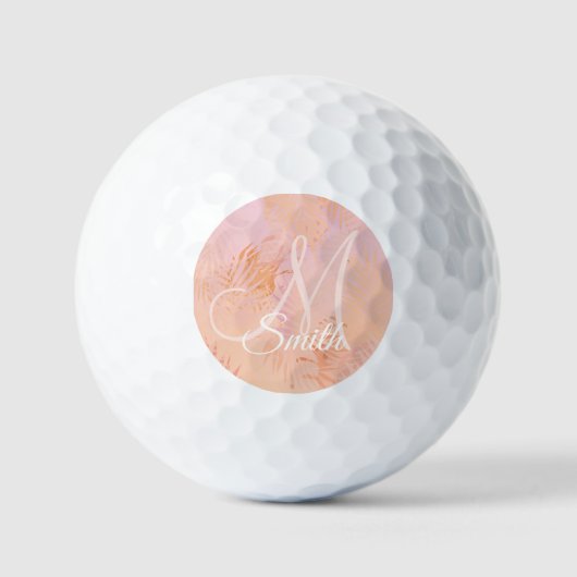 Peach Fuzz Tropical Blätter Personalisiert Monogra Golfball (Vorderseite)