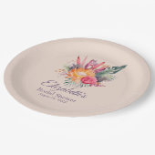 Peach Fuzz Tropical Blume Brautparty Pappteller (Schrägansicht)