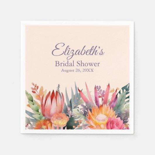 Peach Fuzz Tropical Blume Brautparty Serviette (Vorderseite)