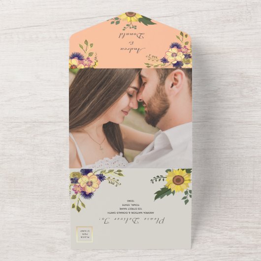 Peach Fuzz Wedding All In One Einladung (Außenbereich)