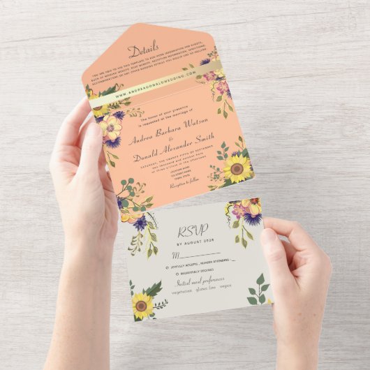 Peach Fuzz Wedding All In One Einladung (Abreißen)