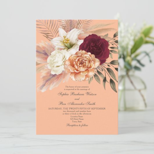 Peach Fuzz Wedding Einladung (Stehend Vorderseite)