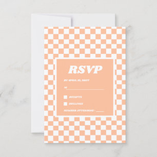 Peach Fuzz White Checkered Gingham Pattern RSVP Karte