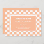 Peach Fuzz White Checkered Gingham Pattern Save The Date (Vorne/Hinten)