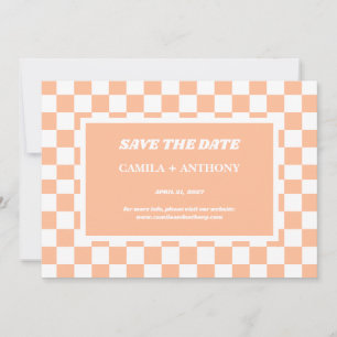 Peach Fuzz White Checkered Gingham Pattern Save The Date