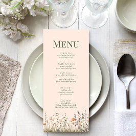 Peach Fuzz Wildblume Meadow Wedding Menu Menükarte