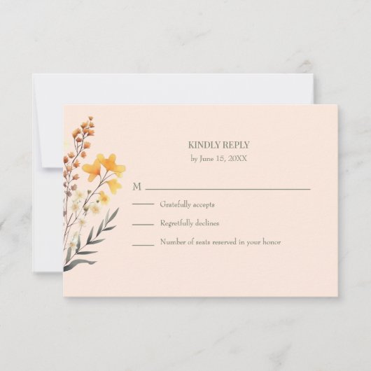 Peach Fuzz Wildblume Meadow Wedding RSVP Card Dankeskarte (Vorderseite)
