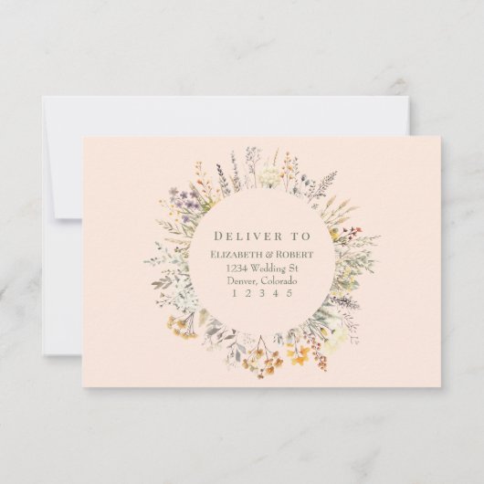 Peach Fuzz Wildblume Meadow Wedding RSVP Card Dankeskarte (Rückseite)