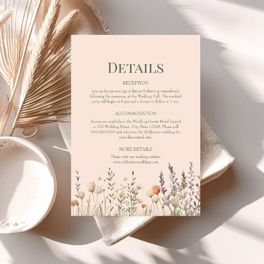 Peach Fuzz Wildblumen Wedding Details Card Einladung