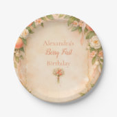 Peach Garden Floral First Birthday 1st Birthday Pappteller (Vorderseite)