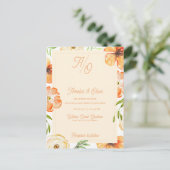 Peach Garden Meadow Floral Monogram Wedding Invite Postkarte (Stehend Vorderseite)