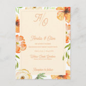 Peach Garden Meadow Floral Monogram Wedding Invite Postkarte (Vorderseite)