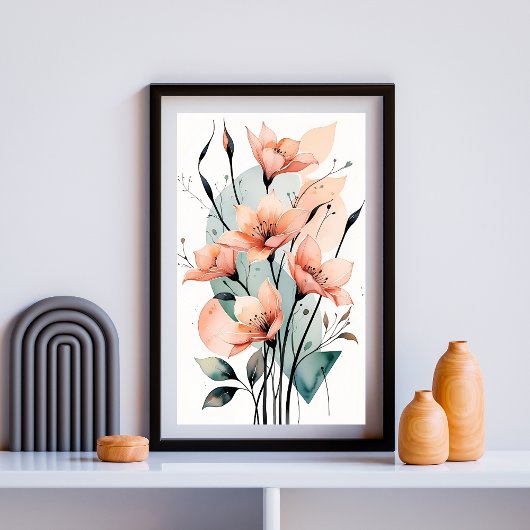 Peach Garden Wasserfarbe Blüte Poster