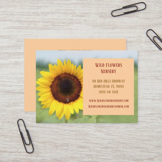 Peach Gardener Landscaper Florist Sonnenblume Visitenkarte (Vorderseite/Rückseite Beispiel)