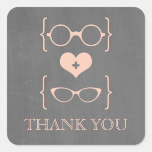 Peach Geeky Glasses Chalkboard Danke Stickers