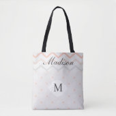 Peach Geometric Bridesmaid Trendy Monogram Tasche (Vorderseite)
