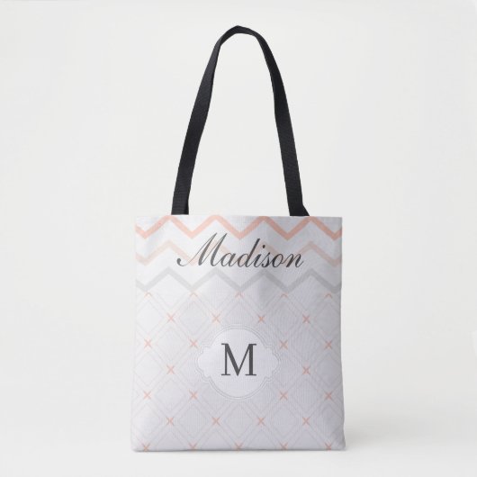 Peach Geometric Bridesmaid Trendy Monogram Tasche (Vorderseite)