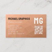 Peach geometric mesh pattern QR code Monogram Visitenkarte (Vorderseite)