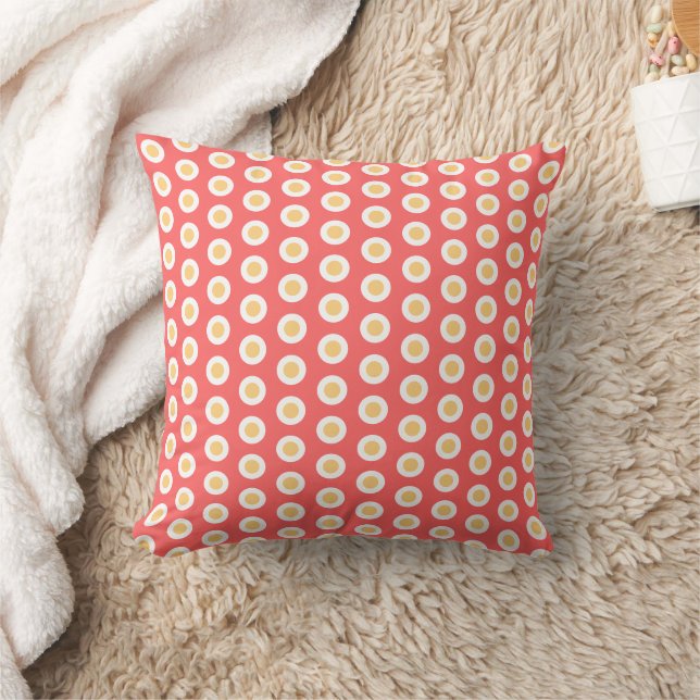 Peach Geometric White Polka Dots Kissen (Decke)