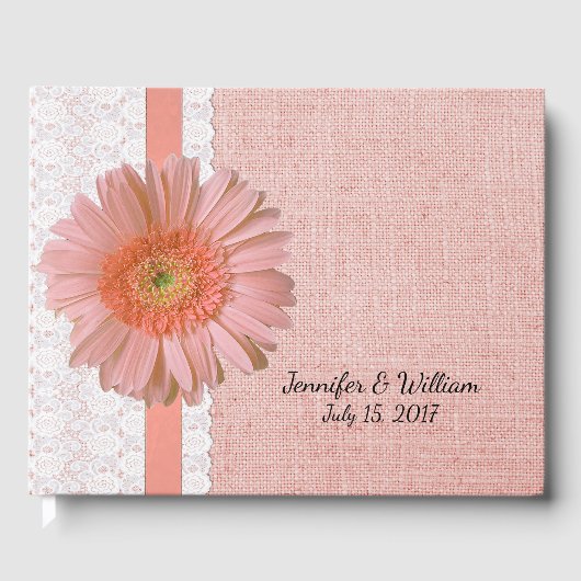 Peach Gerber Daisy Wedding Gästebuch (Vorderseite)
