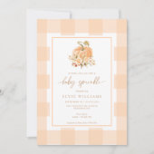Peach Gingham A Little Pumpkin Baby Sprinkle Einladung (Vorderseite)