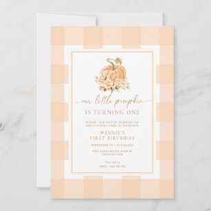 Peach Gingham A Little Pumpkin Erster Geburtstag Einladung