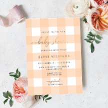 Peach Gingham Baby Shower Foil Einladung