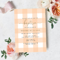 Peach Gingham Baptism Gold Foil Einladung