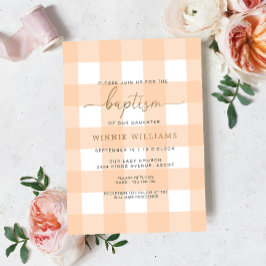 Peach Gingham Baptism Gold Foil Einladung