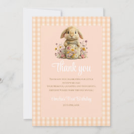 Peach Gingham Bunny 1st Birthday Note Dankeskarte