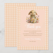 Peach Gingham Bunny 1st Birthday Note Dankeskarte (Vorne/Hinten)