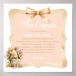 Peach Gingham Bunny 1st Birthday Sign Poster