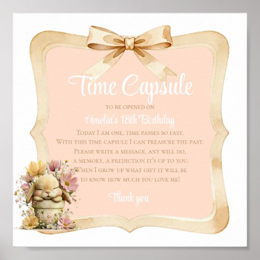 Peach Gingham Bunny 1st Birthday Sign Poster (Vorne)