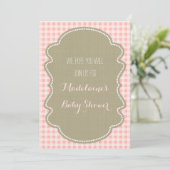Peach Gingham Burlap Baby Shower Einladungen (Stehend Vorderseite)