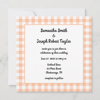Peach Gingham Country Wedding Einladung