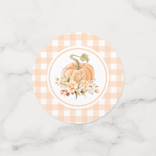Peach Gingham Fall Ein kleiner Kürbis ist unterweg Konfetti (Klein Vorderseite)