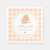 Peach Gingham Fall Ein kleiner Kürbis ist unterweg Serviette (Vorderseite)
