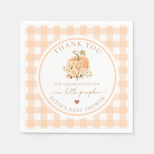 Peach Gingham Fall feiert unseren kleinen Pumpkin Serviette (Vorderseite)