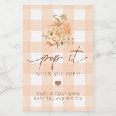 Peach Gingham Fall Pumpkin Pop It, wenn sie Pop Weinetikett (Einzelnes Label)