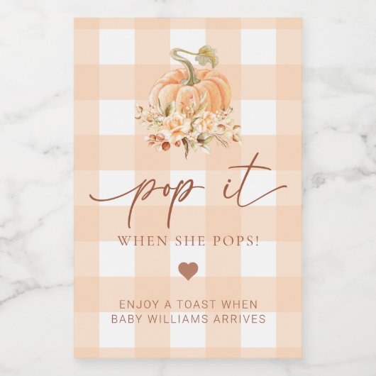Peach Gingham Fall Pumpkin Pop It, wenn sie Pop Weinetikett (Einzelnes Label)